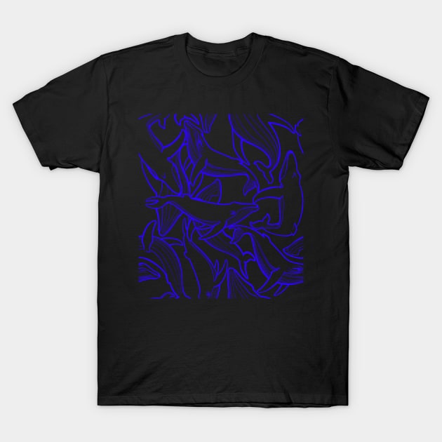 Humpback Whale Blue Linework All Over Print T-Shirt by RJKpoyp